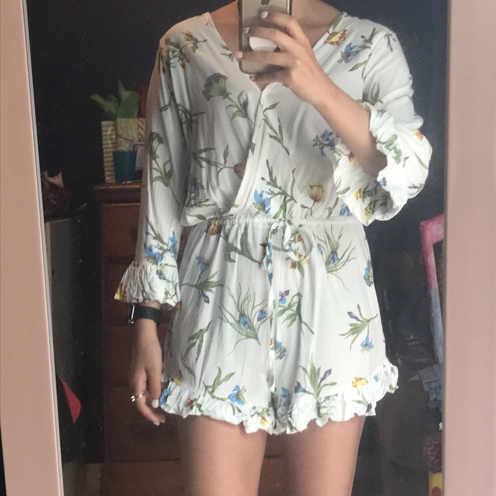 White Floral Linen ROMPER